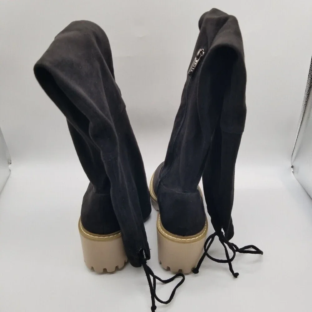 Nicole Miller Womens Black‎  Chunky Platform Bass Over The Knee  Boots 6